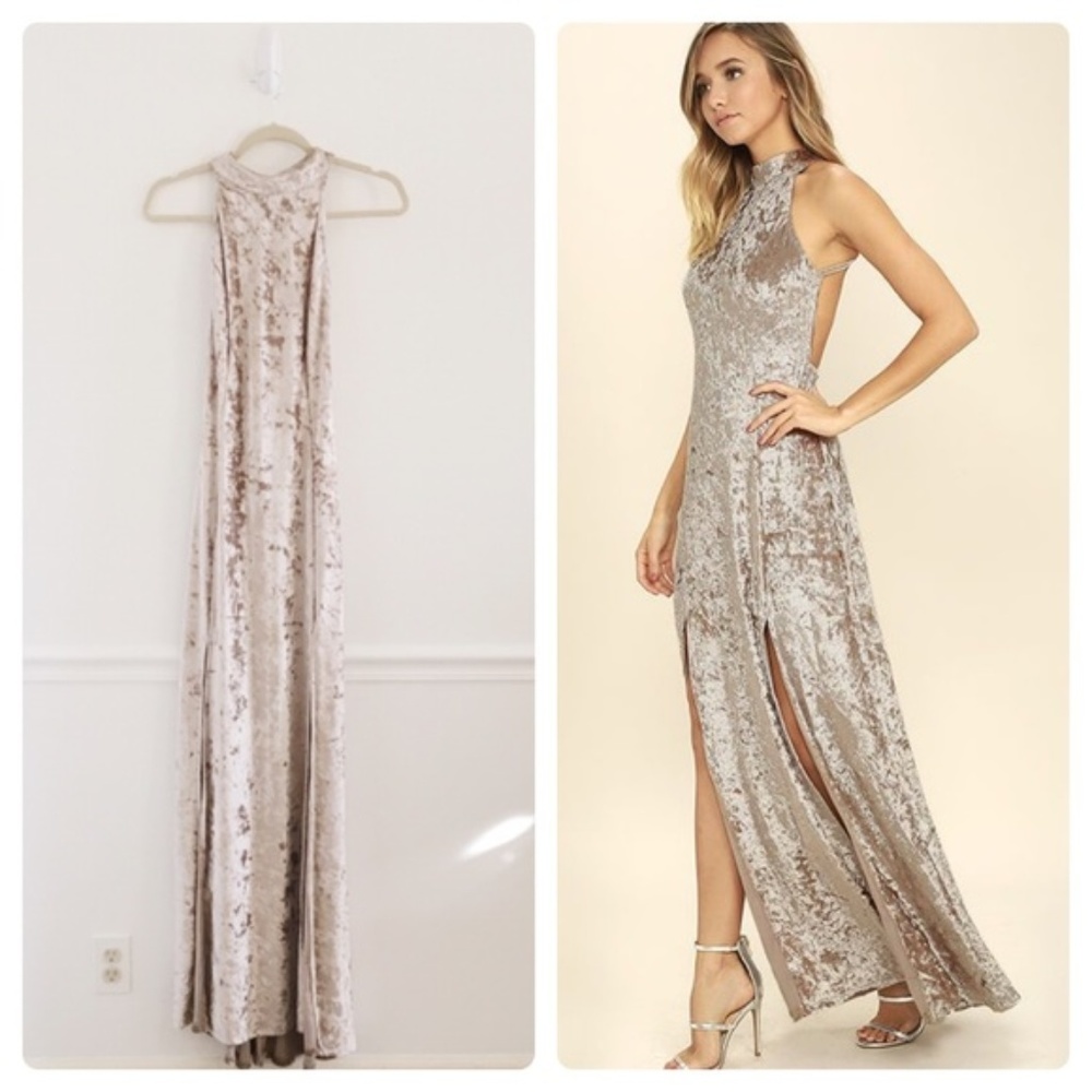 Lulu's Sway my Options Velvet Strappy Maxi Dress